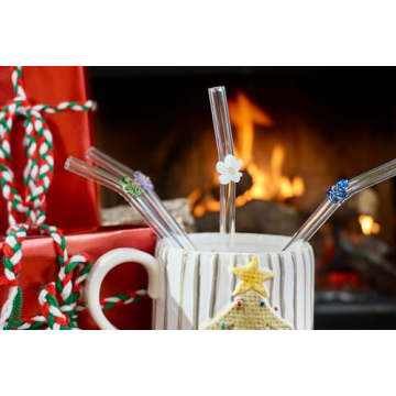 Handmade Glass Straws with Floral Tips Eco-Friendly