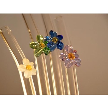 Handmade Glass Straws with Floral Tips Eco-Friendly