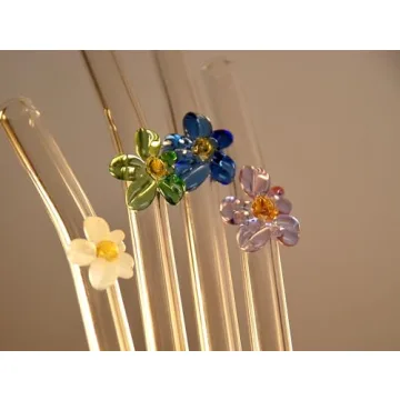 Handmade Glass Straws with Floral Tips Eco-Friendly
