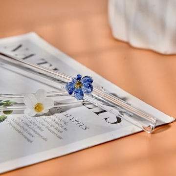 Handmade Glass Straws with Floral Tips Eco-Friendly