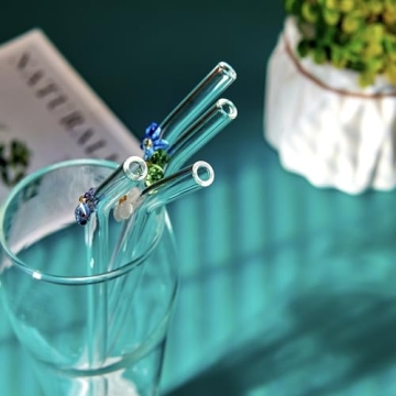 Handmade Glass Straws with Floral Tips Eco-Friendly