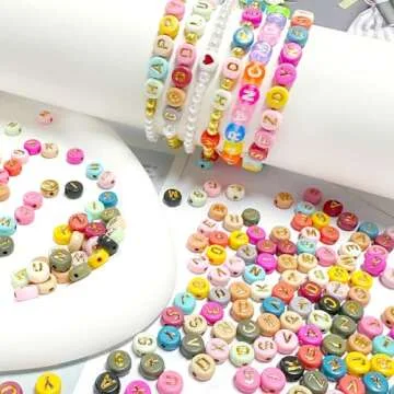 1200pcs Colorful Acrylic Letter Beads Alphabet Beads Round A-Z Letter Bead Spacer Loose Bead with Letters Crystal String Cord for Jewelry Making DIY Bracelets, Necklaces, Keychain（4mm x 7mm