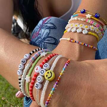 1200pcs Colorful Acrylic Letter Beads Alphabet Beads Round A-Z Letter Bead Spacer Loose Bead with Letters Crystal String Cord for Jewelry Making DIY Bracelets, Necklaces, Keychain（4mm x 7mm