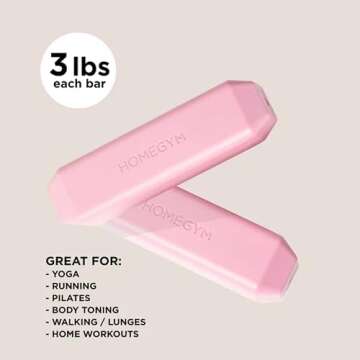 Home Gym Pink 3 lb Dumbbell Set for Women & Men, Set of 2 x 3lb Bars Designed for Walking, Strength ...