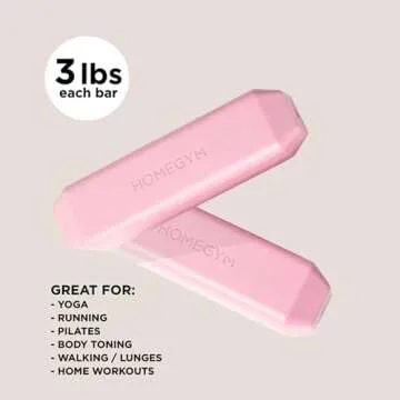 Home Gym Pink 3 lb Dumbbell Set for Women & Men, Set of 2 x 3lb Bars Designed for Walking, Strength ...
