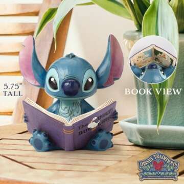 Jim Shore Disney Traditions Stitch Figurine with Book, 5.75"