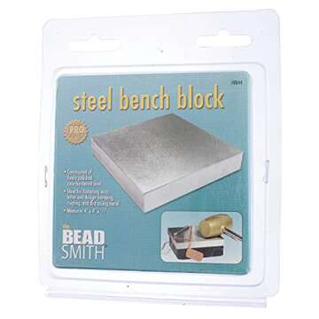 The Beadsmith Steel Bench Block - Flat Anvil Jewelers Tool - Solid Metal Bench Block for Jewelry and Stamping - Protect Your Work Surface - 4 x 4 x 0.5 inches