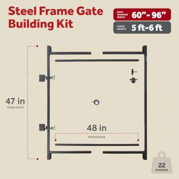 Adjust-A-Gate Full Frame Gate Fence Kit, Hardware for Openings 60"-96", Heights 5'-6'
