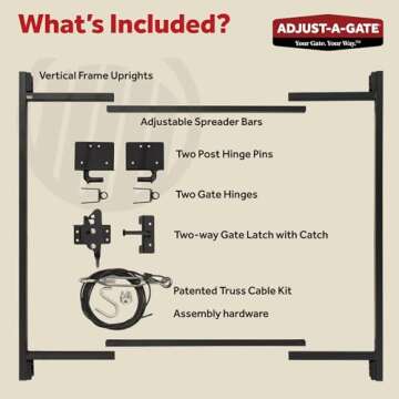 Adjust-A-Gate Full Frame Gate Fence Kit, Hardware for Openings 60"-96", Heights 5'-6'