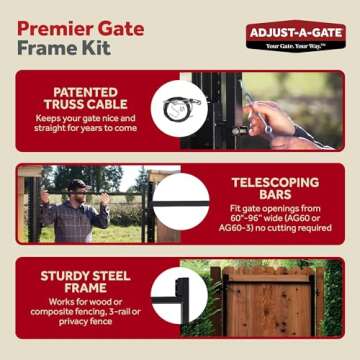 Adjust-A-Gate Full Frame Gate Fence Kit, Hardware for Openings 60"-96", Heights 5'-6'