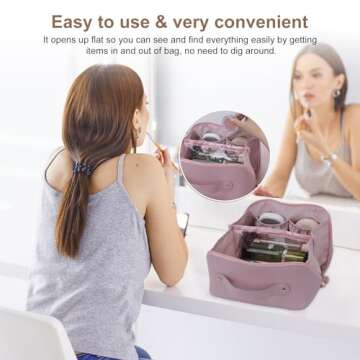 Travel Makeup Bag Large Capacity, Toiletry Bag, Portable Make up Organizer Cosmetics Bag with Handle, Travel Bag for Cosmetic, Gift for Her, Pink