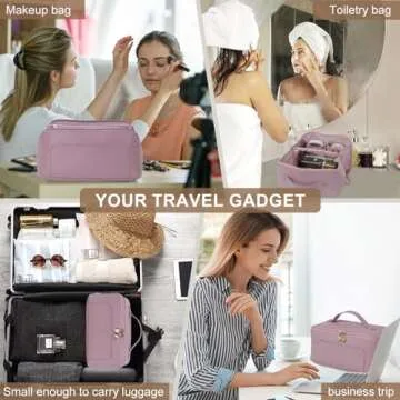 Travel Makeup Bag Large Capacity, Toiletry Bag, Portable Make up Organizer Cosmetics Bag with Handle, Travel Bag for Cosmetic, Gift for Her, Pink