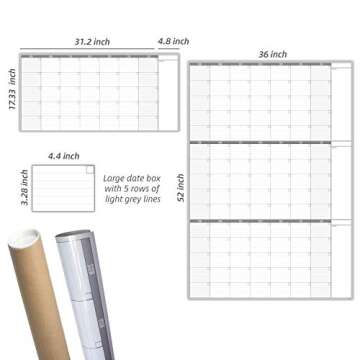 Large Dry Erase Calendar for Wall -3 Month Wall Calendar, 36"x52"(Vertical) - Monthly Calendar for Home,Office,Classroom -Whiteboard Premium Laminated Poster