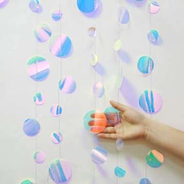 Cheerland Ocean Theme Under The Sea Circle Garlands Holographic Bubble Decoration Iridescent Hanging Bubbles Backdrop Streamer Decor Baby Shower Little Mermaid Birthday Party Supplies