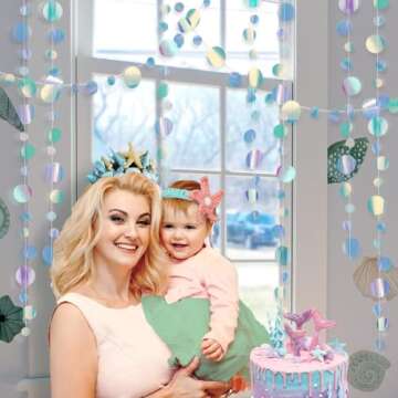 Cheerland Ocean Theme Under The Sea Circle Garlands Holographic Bubble Decoration Iridescent Hanging Bubbles Backdrop Streamer Decor Baby Shower Little Mermaid Birthday Party Supplies
