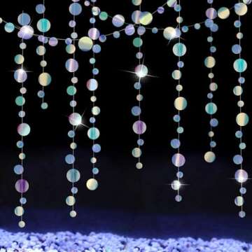 Cheerland Ocean Theme Under The Sea Circle Garlands Holographic Bubble Decoration Iridescent Hanging Bubbles Backdrop Streamer Decor Baby Shower Little Mermaid Birthday Party Supplies
