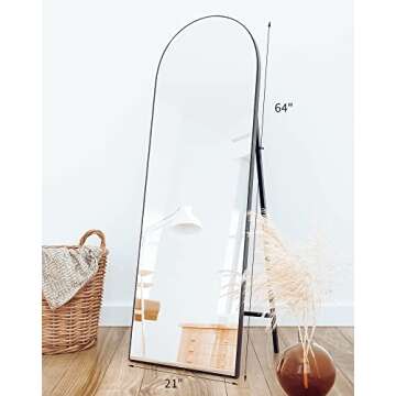 Sollertia Full Length Mirror Arched Mirror Wood Frame Standing Mirror Full Length, Large Arched Mirror Full Length Mirror with Stand Black Full Body Mirror, 64" x 21"