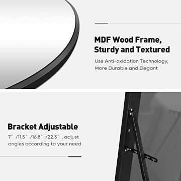 Sollertia Full Length Mirror Arched Mirror Wood Frame Standing Mirror Full Length, Large Arched Mirror Full Length Mirror with Stand Black Full Body Mirror, 64" x 21"