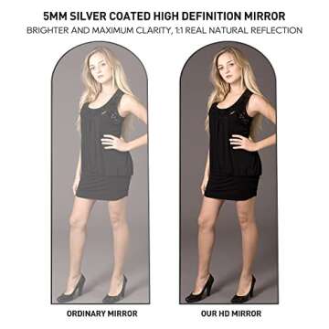 Sollertia Full Length Mirror Arched Mirror Wood Frame Standing Mirror Full Length, Large Arched Mirror Full Length Mirror with Stand Black Full Body Mirror, 64" x 21"