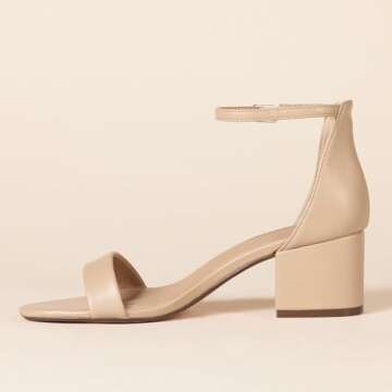 Amazon Essentials Women's Two Strap Heeled Sandal, Beige Faux Leather, 7