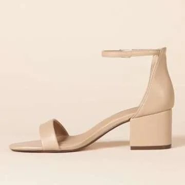 Amazon Essentials Women's Two Strap Heeled Sandal, Beige Faux Leather, 7