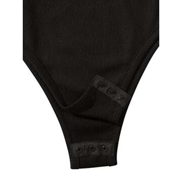 SweatyRocks Women's Ribbed Knit Colorblock Bodysuit Sleeveless Round Neck Tank Tops Bodysuit for Women Summer Slim Fit Black and Cream XL