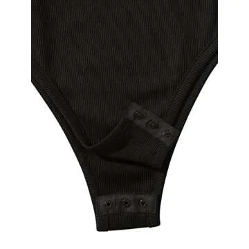 SweatyRocks Women's Ribbed Knit Colorblock Bodysuit Sleeveless Round Neck Tank Tops Bodysuit for Women Summer Slim Fit Black and Cream XL