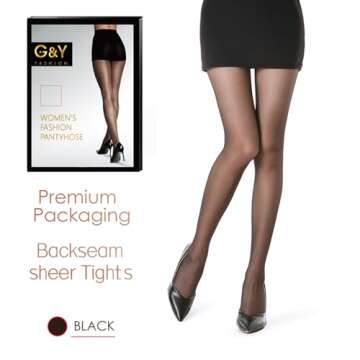 G&Y Women's Backseam Sheer Tights - 20D Control Top Pantyhose with Reinforced Toes (Black,L)