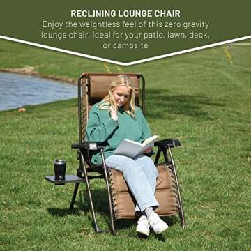 TIMBER RIDGE Zero Gravity Chairs, Folding Recliner Chair Padded with Cup Holder and Headrest, Adjustable Lounge Reclining Chair for Outdoor Camping Lawn Patio Indoor, Supports 350lbs, Brown