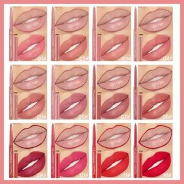 12 Colors Matte Lip Liner/Lipstick Set,One Step Lips Makeup Kit,Velvet Nude Collection Waterproof Lo...
