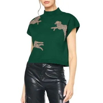 Saodimallsu Womens Leopard Print Tops Cap Sleeve Mock Neck 2024 Trendy Sleeveless Top Cropped Sweate...