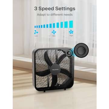 Pelonis Box Fan 20 Inch – Adjustable 3 Speeds For the Perfect Noise Level for Sleeping – 4 Blade...