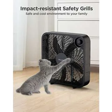 Pelonis Box Fan 20 Inch – Adjustable 3 Speeds For the Perfect Noise Level for Sleeping – 4 Blade Technology Provides Powerful Airflow to Beat the Heat – Sleek Design, Lightweight, Durable, Black