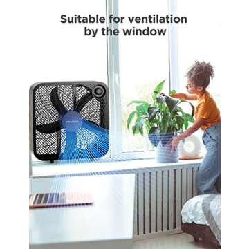 Pelonis Box Fan 20 Inch – Adjustable 3 Speeds For the Perfect Noise Level for Sleeping – 4 Blade Technology Provides Powerful Airflow to Beat the Heat – Sleek Design, Lightweight, Durable, Black