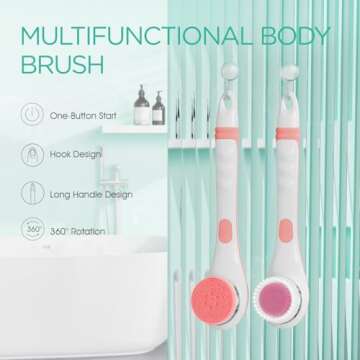VOYOR Electric Body Brush Back Scrubber for Shower Rechargeable Exfoliating Bath Brush Powered Showe...