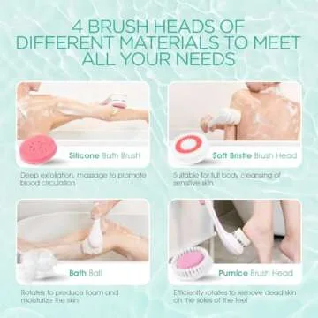 VOYOR Electric Body Brush Back Scrubber for Shower Rechargeable Exfoliating Bath Brush Powered Shower Brush with Non-Slip Long Handle Deep Cleansing, Exfoliation, Massaging Spin Brush BC100 (Pink)