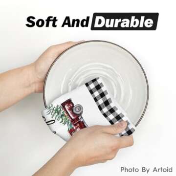 Artoid Mode Black White Truck Christmas Trees Kitchen Towels Dish Towels, 18 x 26 Inch Winter Buffalo Plaid Holiday Ultra Absorbent Drying Cloth Tea Towels for Cooking Baking Set of 2