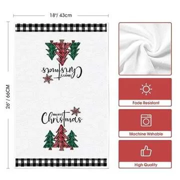 Artoid Mode Black White Truck Christmas Trees Kitchen Towels Dish Towels, 18 x 26 Inch Winter Buffalo Plaid Holiday Ultra Absorbent Drying Cloth Tea Towels for Cooking Baking Set of 2