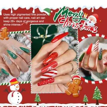 AZUREBEAUTY Christmas Dip Powder Nail Kit Green Red Glitter Silver 12 Pcs Acrylic Dip Powder Liquid ...