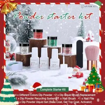 AZUREBEAUTY Christmas Dip Powder Nail Kit Green Red Glitter Silver 12 Pcs Acrylic Dip Powder Liquid Set with Base/Top Coat Activator for French Nail Art Manicure Home Holiday Gifts Set