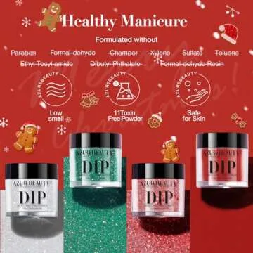 AZUREBEAUTY Christmas Dip Powder Nail Kit Green Red Glitter Silver 12 Pcs Acrylic Dip Powder Liquid Set with Base/Top Coat Activator for French Nail Art Manicure Home Holiday Gifts Set