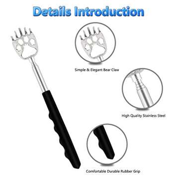 YIMICOO 6 Pack Telescoping Back Scratcher - Bear Claw Back Scratchers - Portable Extendable Backscratcher with Rubber Handles in Black, Blue, Green, Purple, Red, Pink Color