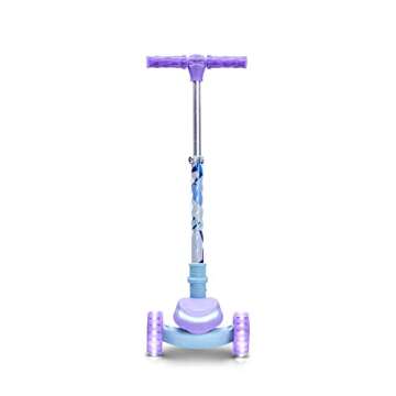 Jetson Disney Frozen 3-Wheel Kick Kids Scooter, LED Lights on Stem, Light-Up Wheels, Height-Adjustable Handlebar, Lean-To-Steer System, Easy-Folding Mechanism, Ages 3+, Purple, JFRZN-3KIK