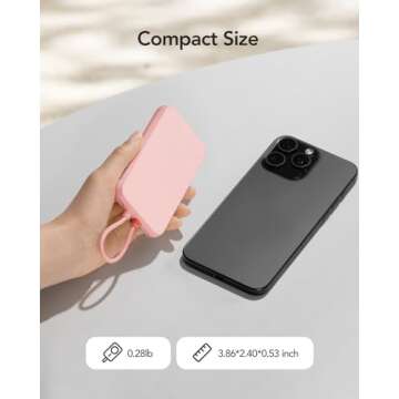 Charmast Slim Portable Charger, 5000mAh Fast Charging Power Bank Built in for iPhone Cable, Digital Display Battery Pack Compatible with iPhone 14/14 Pro Max/13/13 Pro Max/12/11/XR/X (No-Wireless)