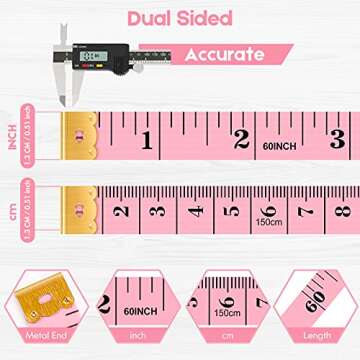 Tape Measure, iBayam Soft Ruler Measuring for Body Weight Loss Fabric Sewing Tailor Cloth Vinyl Measurement Craft Supplies, 60-Inch Double Scale Ruler, 5-Pack, Pastel Pink Blue Green Purple White