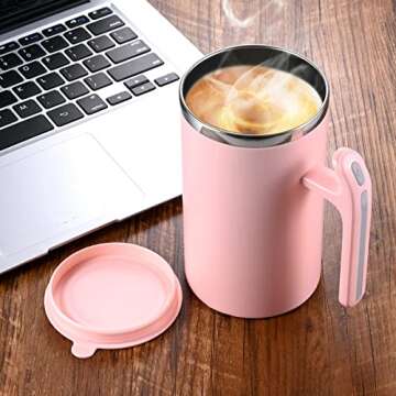 S+ Stainless Steel Self Stirring Mug Suitable for Coffee/Milk/fruit juice (Pink)