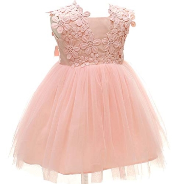 CareCheer Pink Baby Girl Christening Dress with Floral Embroidery for Baptism