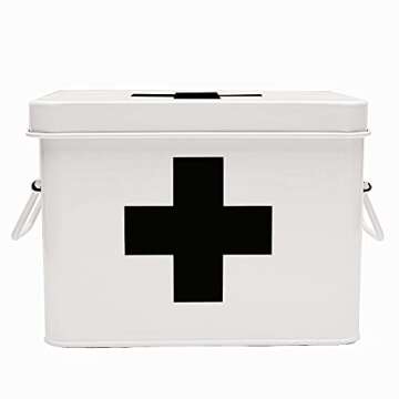 Lassos Boutique Retro Enameled First Aid Box with Lid and Removable Tray (White/Black)