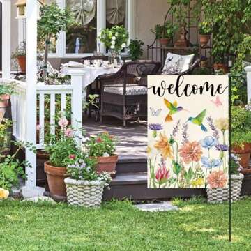 AVOIN Hummingbird Spring Flowers Garden Flag - 12x18