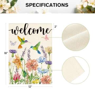 AVOIN Hummingbird Spring Flowers Garden Flag - 12x18